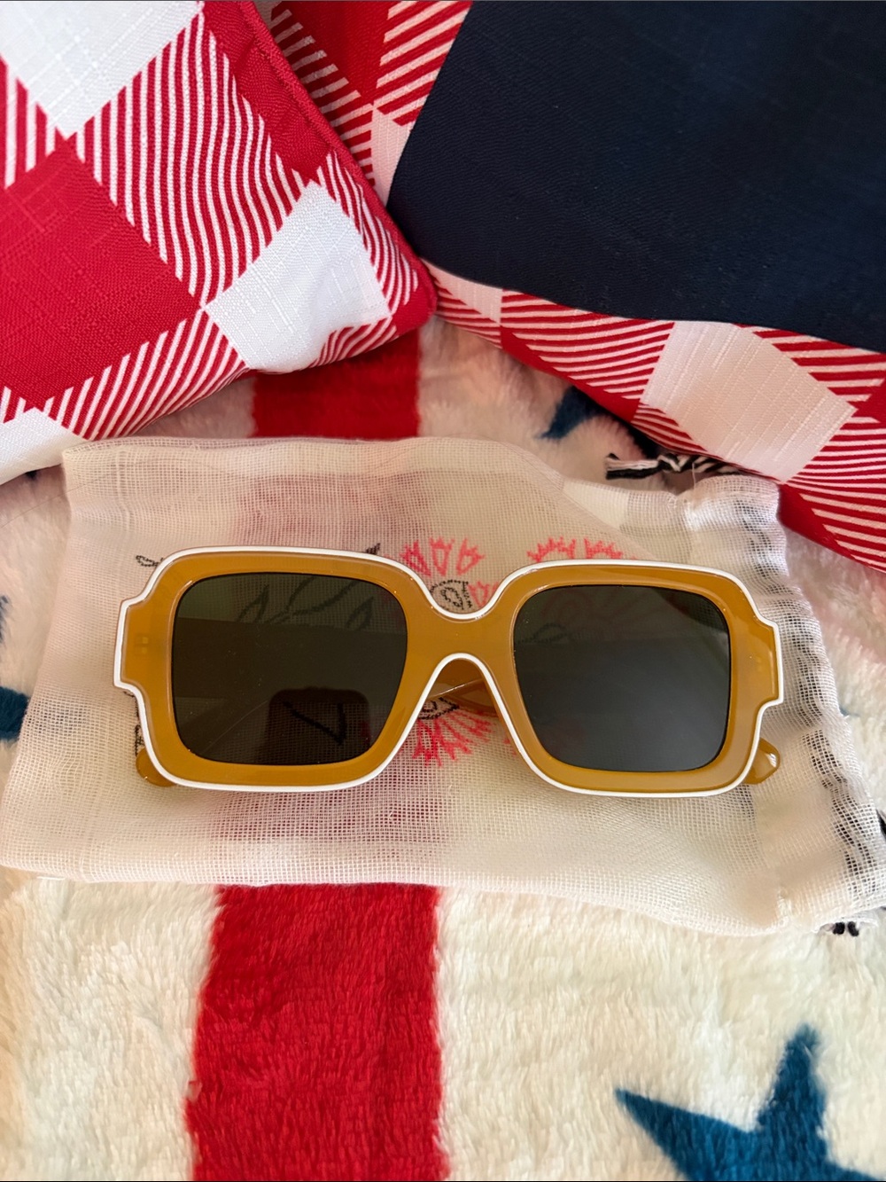 Free People Mustard Yellow Sunglass Arm with Script Logo